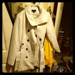 BCX White Pea Coat with Belted Buckle